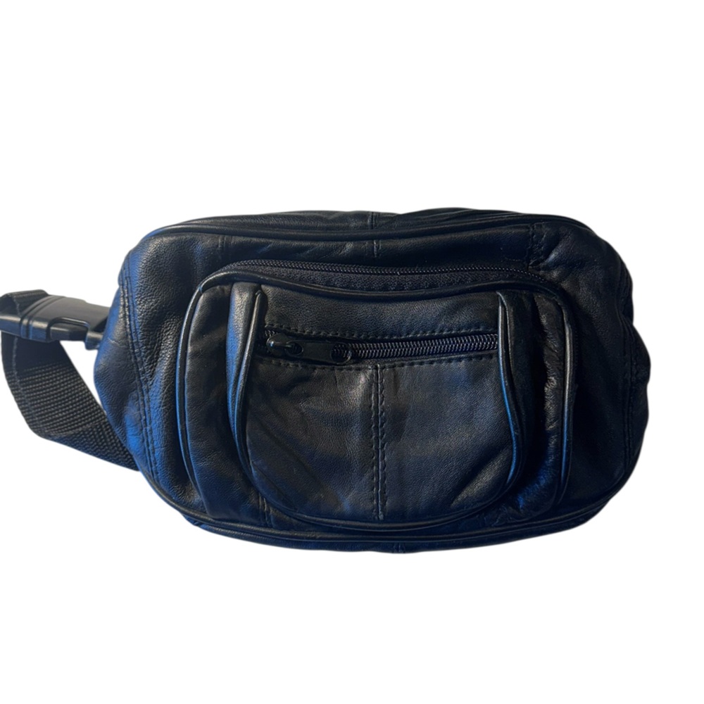 Vintage Black Vegan Leather Men's Hip Pack Fanny Back Bag MINTY UNISEX